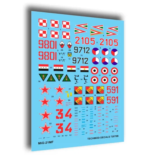 Techmod 72070 1/72 Mig-21 Mf Jet Fighter Aircraft Wet Decal
