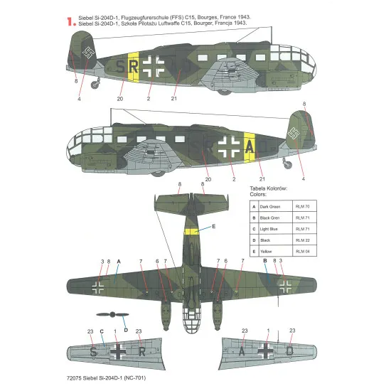 Techmod 72075 1/72 Siebel Si-204d German Trainer Aircraft Wet Decal Wwii