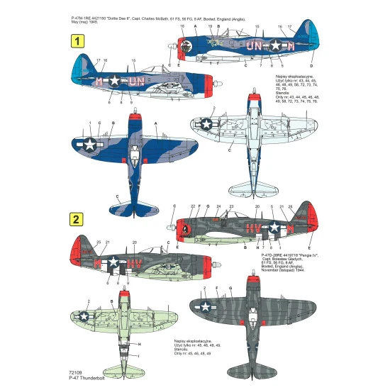 Techmod 72109 1/72 Republic P-47 D/M Thunderbolt 1945 Us Aircraft Wet Decal Wwii