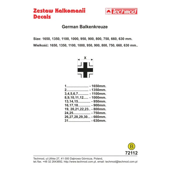Techmod 72112 1/72 German Balkenkreuze Signs 1936-1945 Aircraft Wet Decal Wwii Techmod 72112 1/72 German Balkenkreuze Signs 1936-1945 Aircraft Wet Decal Wwii