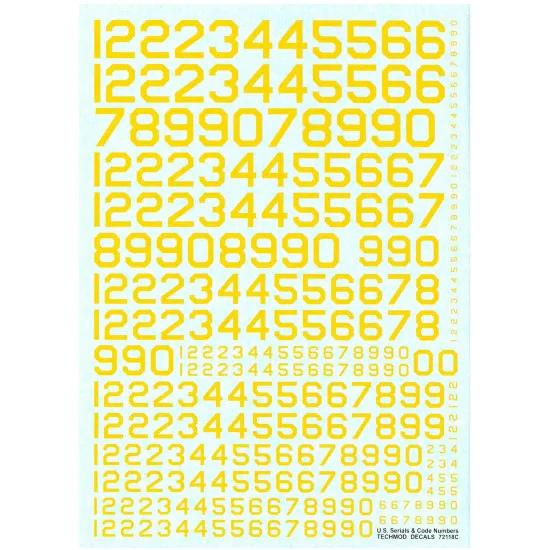 Techmod 72118 1/72 U.s. Serials And Code Numbers Yellow Aircraft Wet Decal