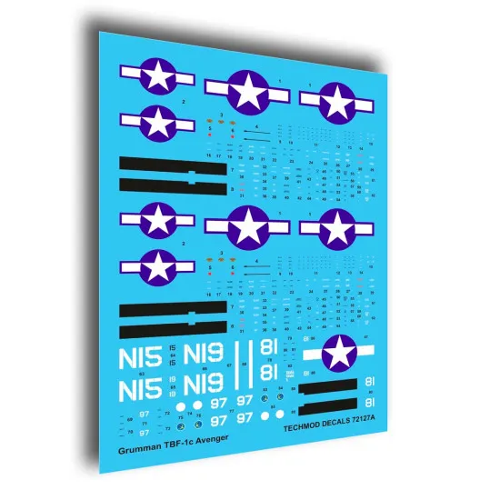 Techmod 72127 1/72 Grumman Avenger Tbf-1c Us Torpedo Bomber Aircraft Wet Decal 1944