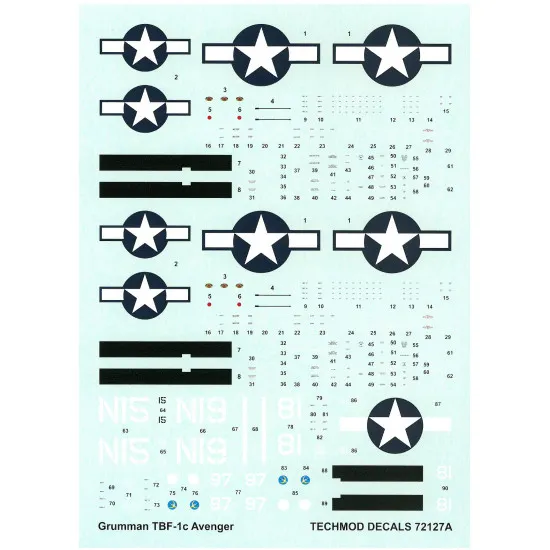 Techmod 72127 1/72 Grumman Avenger Tbf-1c Us Torpedo Bomber Aircraft Wet Decal 1944