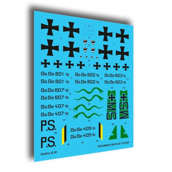 Techmod 72129 1/72 Gotha G Iv German Heavy Bomber Aircraft Wet Decal Wwi