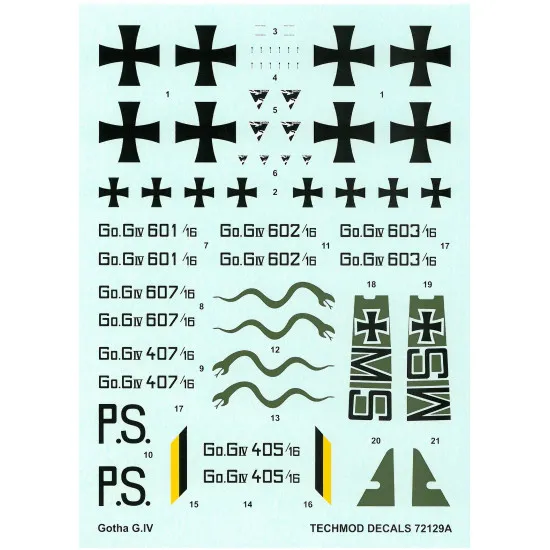 Techmod 72129 1/72 Gotha G Iv German Heavy Bomber Aircraft Wet Decal Wwi