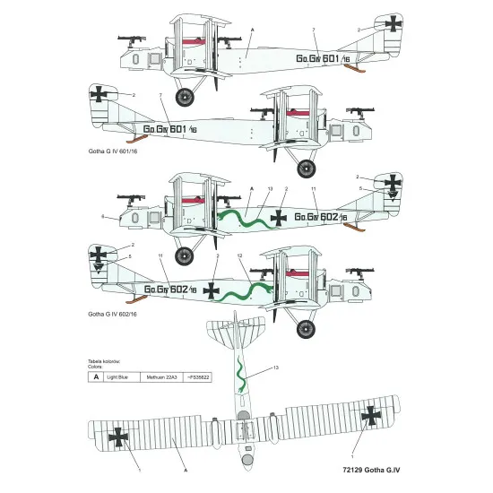 Techmod 72129 1/72 Gotha G Iv German Heavy Bomber Aircraft Wet Decal Wwi