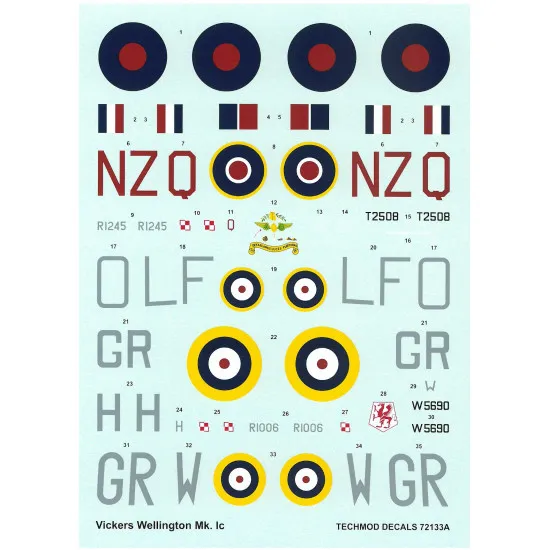 Techmod 72133 1/72 Vickers Wellington Mk Ic Polish Bomber Aircraft Wet Decal