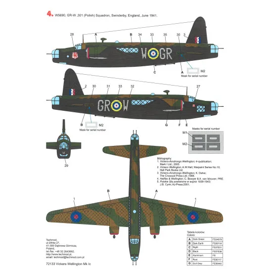 Techmod 72133 1/72 Vickers Wellington Mk Ic Polish Bomber Aircraft Wet Decal