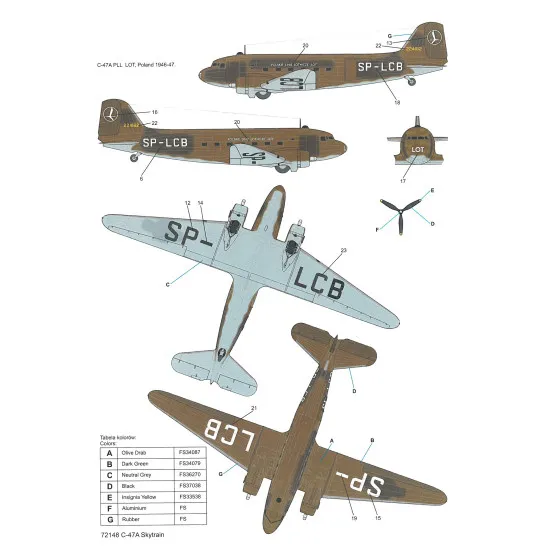 Techmod 72148 1/72 C-47a Skytrain Lot Poland Aircraft Wet Decal 1946-47