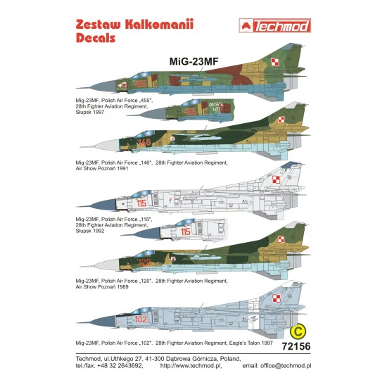 Techmod 72156 1/72 Mig-23mf Polish Fighter Aircraft Wet Decal