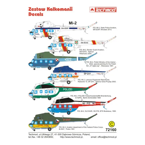 Techmod 72160 1/72 Pzl Mi-2 Polish Helicopter Wet Decal