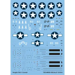 Techmod 72161 1/72 Vought Corsair F4u-1 Birdcage Us Bomber Wet Decal 1943