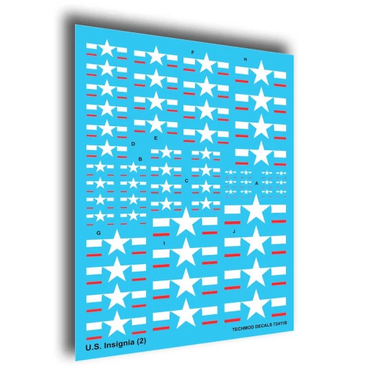 Techmod 72411 1/72 Us Insignia American White Stars Wet Decal 1943-47 To Present Set 2