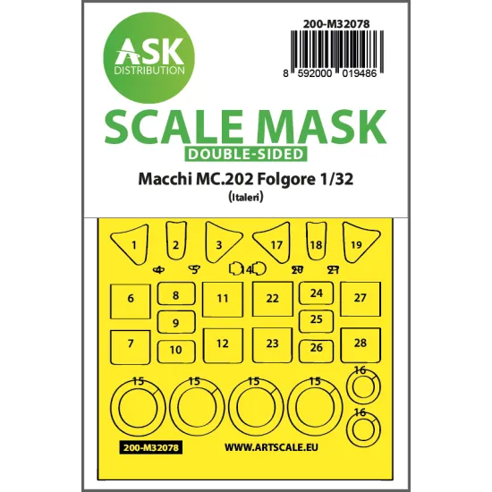 Ask M32078 1/32 Macchi Mc.202 Folgore Double-sided Express Fit Mask For Italeri