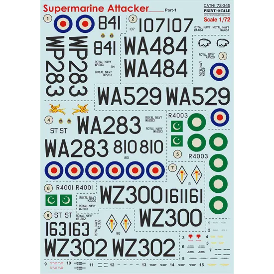 NEW WET DECALS SUPERMARINE ATTAKER PART-1 DECALS 1/72 SCALE PRINT SCALE 72-345