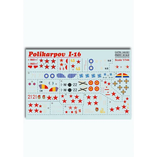 DECAL FOR AIRPLANE POLIKAROV I-16 1/144 PRINT SCALE 144-021