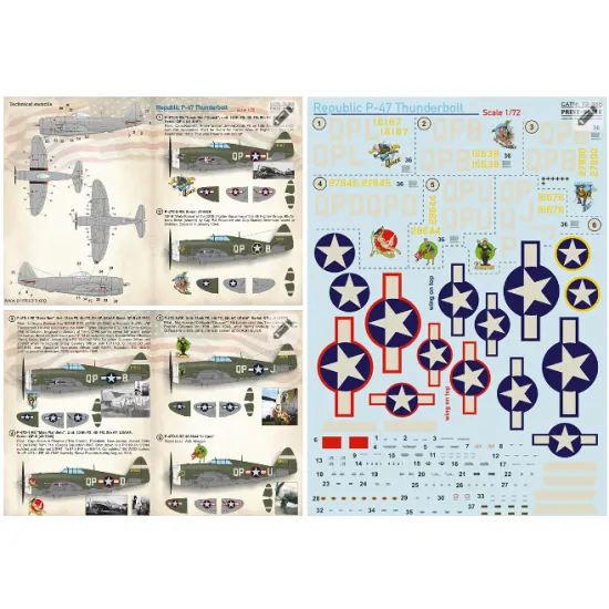 Print Scale 72-385 - 1/72 Decal For Republic P-47 Thunderbolt, (Aircraft decal)