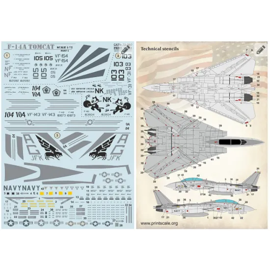Print Scale 72-390 - 1/72 Tomcat F-14 A Part 3 (wet decal for aircraft)