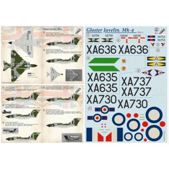 Print Scale 72-374 - 1/72 Gloster Javelin Mk-4 Part 3 (wet decal for aircraft)