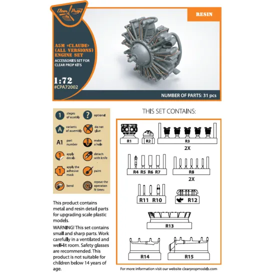 Clear Prop CPA72002 - 1/72 A5M Claude (all versions) resin engine set, model kit