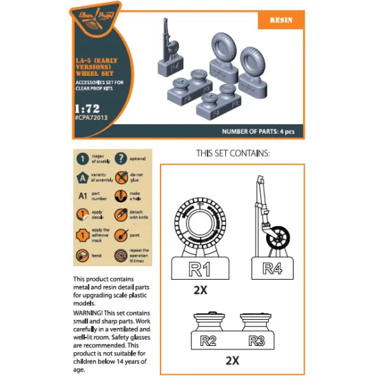 Clear Prop CPA72013 - 1/72, La-5 early version wheel set, for scale model kit