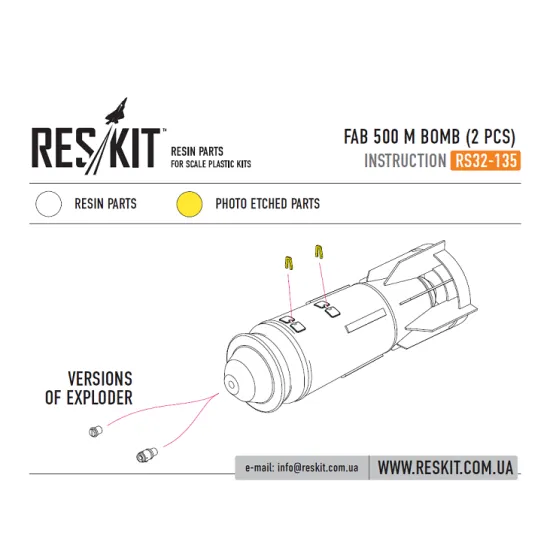 Reskit Rs32-0135 - 1/32 Fab 500 M Bomb 2 Pcs