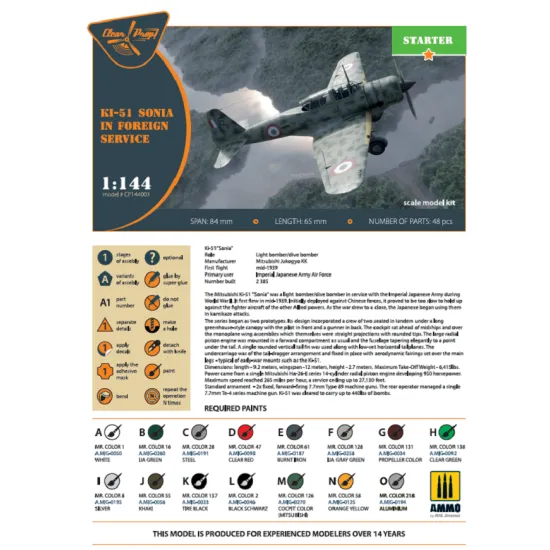 Clear Prop CP144003 - 1/144 Ki-51 Sonia x2 in foreign service Starter kit