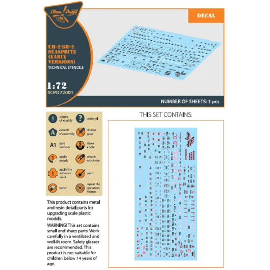 Clear Prop CPD72001 - 1/72 UH-2/SH-2 Seasprite (early version) decal for model