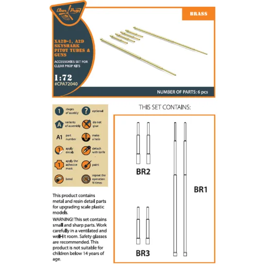 Clear Prop CPA72040 - 1/72 XA2D-1, A2D Skyshark Pitot tubes and guns ACCESSORIES