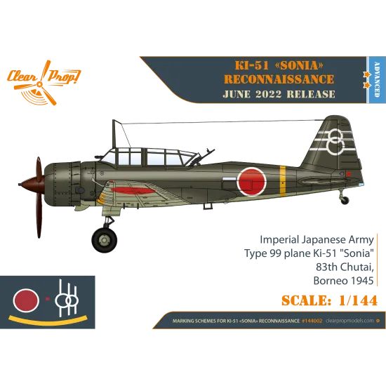 Clear Prop CP144002 - 1/144 Ki-51 Sonia (2 in box) Reconnaissance scale model