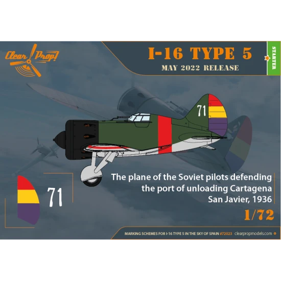 Clear Prop CP72023 - 1/72 I-16 type 5 (in the sky of Spain), scale model kit