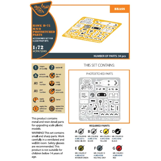 Clear Prop CPA72045 - 1/72 Hawk H-75 M/N/O PE parts for CP kit, scale model
