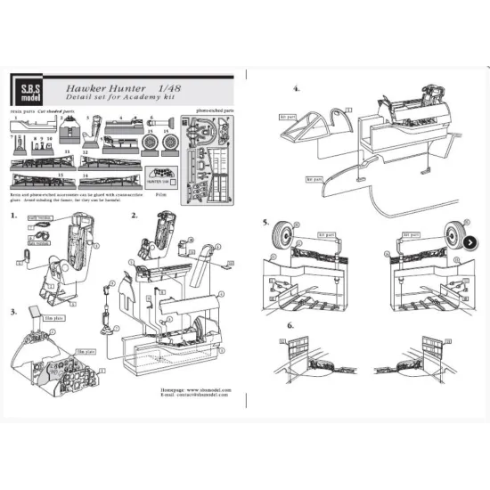 Sbs 48018 1/48 Hawker Hunter Detail Set For Academy Kit Resin Photo Etched