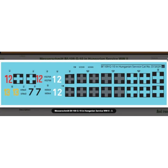 Sbs D72029 1/72 Messerschmitt Bf 109 G 10 In Hungarian Service Ww Ii Decal