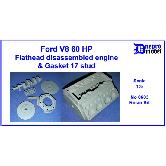 Dnepro Model 0603 1/6 Ford V8 60 Hp Flathead Disassembled Engine Gasket 17 Stud