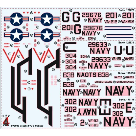 Cat4 D72002 1/72 Decal For Vought F7u-3 Cutlass Us Navy