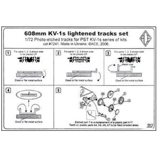 TRACKS SET 1/72 608MM LIGHTENED FOR KV-1S TANK 1/72 ACE PE7241
