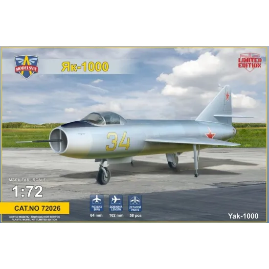 YAKOVLEV YAK-1000 SOVIET SUPERSONIC DEMONSTRATOR 1/72 MODELSVIT 72026 YAKOVLEV YAK-1000 SOVIET SUPERSONIC DEMONSTRATOR 1/72 MODELSVIT 72026