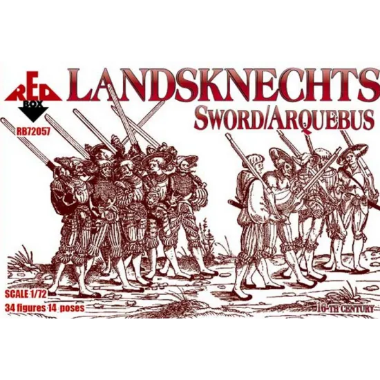 LANDSKNECHTS (SWORD/ARQUEBUS), 16TH CENTURY 1/72 RED BOX 72057