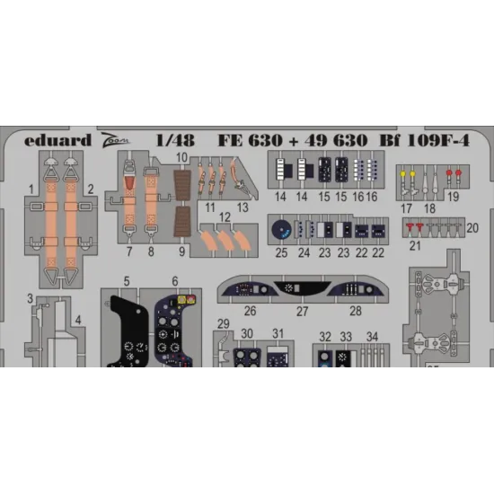 PHOTO-ETCHED SET 1/48 BF 109F-4 (SELF ADHESIVE), FOR ZVEZDA KIT 1/48 EDUARD 49630