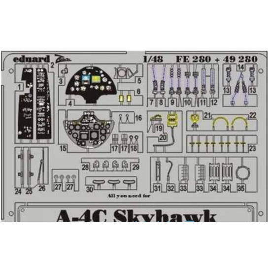 PHOTO-ETCHED SET 1/48 A-4C SKYHAWK, FOR HASEGAWA KIT 1/48 EDUARD FE280