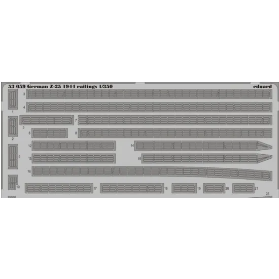 PHOTO-ETCHED SET 1/350 GERMAN Z-25 1944 RAILINGS, FOR TRUMPETER KIT 1/350 EDUARD 53059 1/350 EDUARD 53059