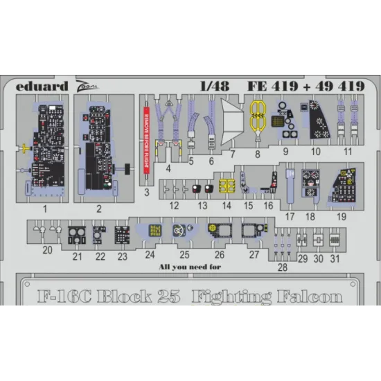 PHOTO-ETCHED SET 1/48 F-16C BLOCK 25 FIGHTING FALCON S.A., FOR TAMIYA KIT 1/48 EDUARD 49419