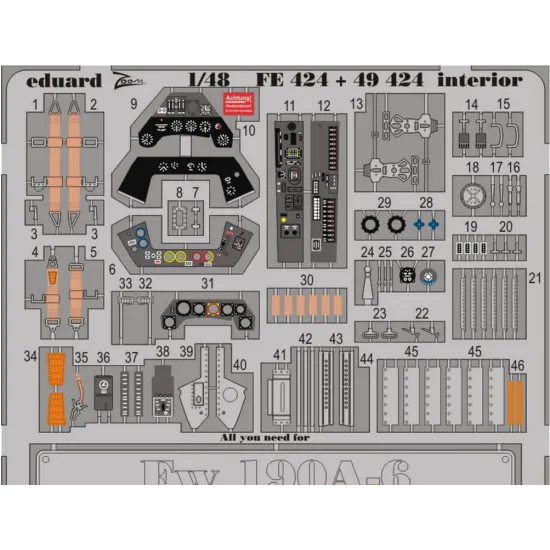 PHOTOETCHED SET 1/48 FW 190A-6 INTERIOR (SELF ADHESIVE) 1/48 EDUARD FE424