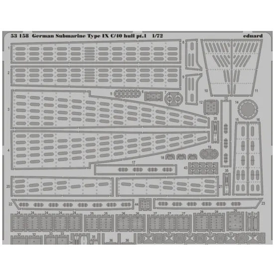 PHOTO-ETCHED SET GERMAN SUBMARINE TYPE IX C/40 HULL PT. 1, FOR REVELL KIT 1/72 EDUARD EDU-53158