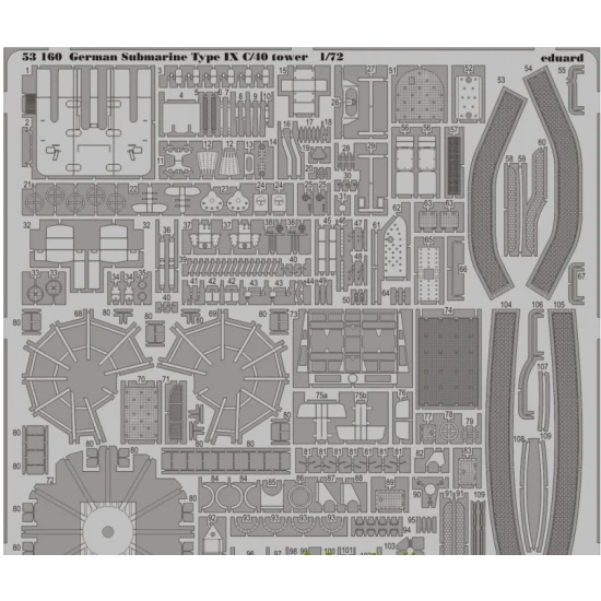 PHOTO-ETCHED SET GERMAN SUBMARINE TYPE IX C/40 TOWER, FOR REVELL KIT 1/72 EDUARD EDU-53160