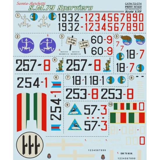 DECAL 1/72 FOR SAVOIA-MARCHETTI SM 79 SPARVIERO 1/72 PRINT SCALE 72-074