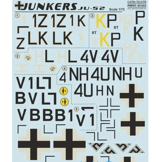 DECAL FOR JUNKERS JU-52 1/72 PRINT SCALE 72-075