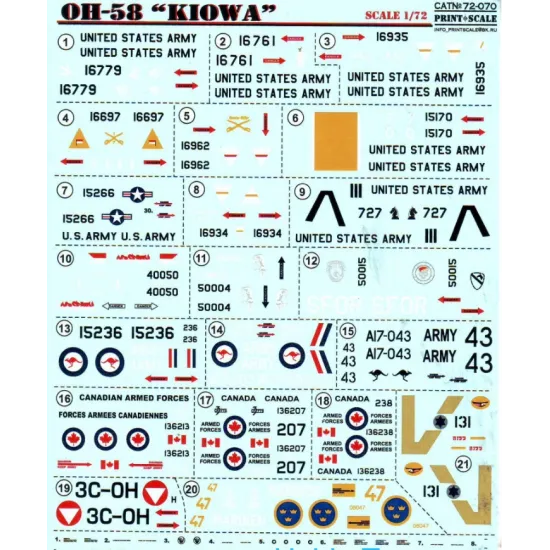 DECAL 1/72 FOR KIOWA OH-58 HELICOPTER 1/72 PRINT SCALE 72-070
