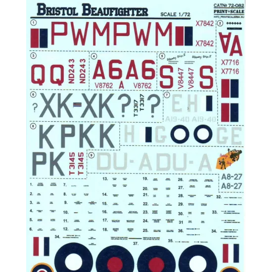 DECAL 1/72 ODDS BRISTOL BEAUFIGNTER 1/72 PRINT SCALE 72-082
